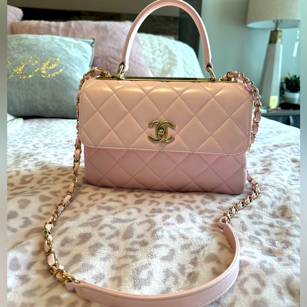 Authentic Chanel small trendy bag with lamb skin. Comes with box and dust bag